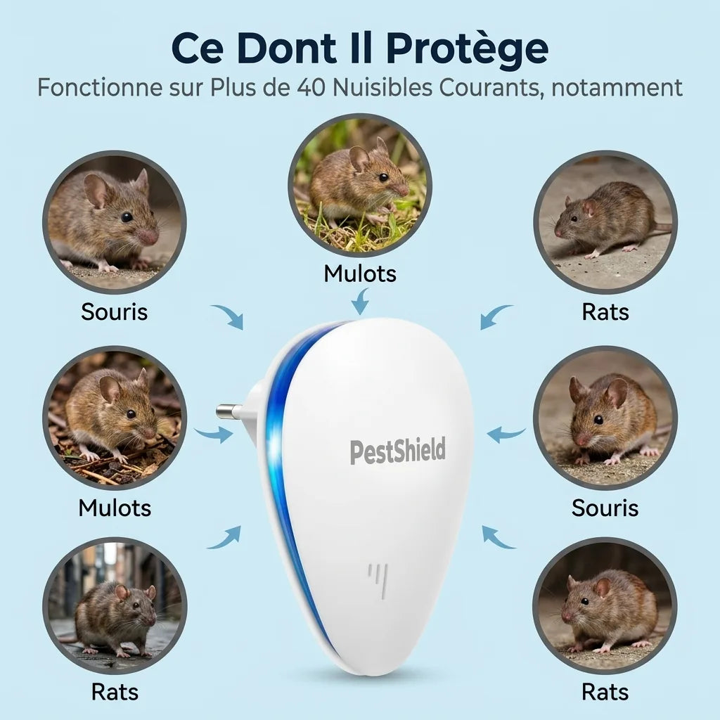 PestShield cible les rongeurs — souris grises, mulots et rats, à tous les stades