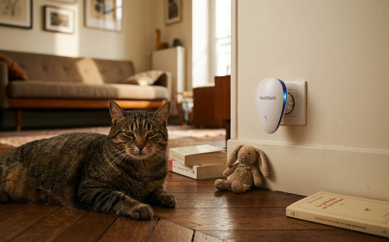 Animal de compagnie endormi paisiblement dans un salon où PestShield est en marche