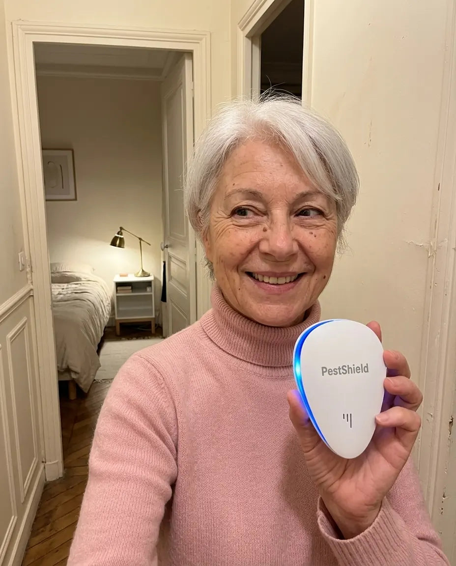 PestShield branché dans la chambre, lumière douce de chevet